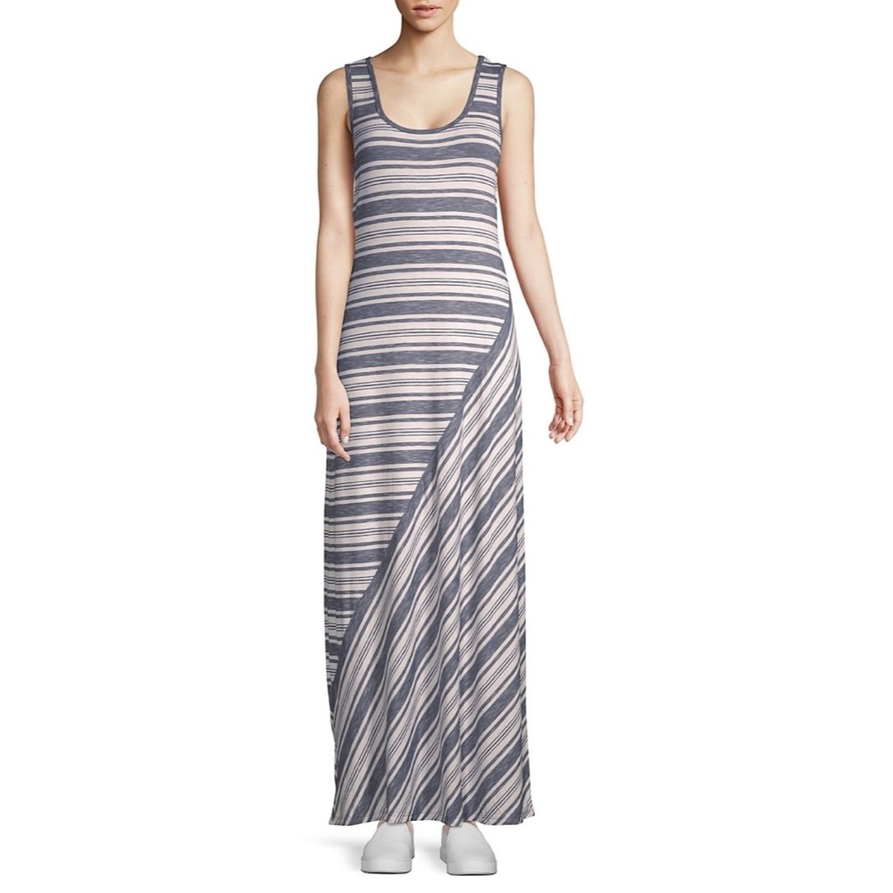 Max Studio Coral Color Striped Long Tank Dress